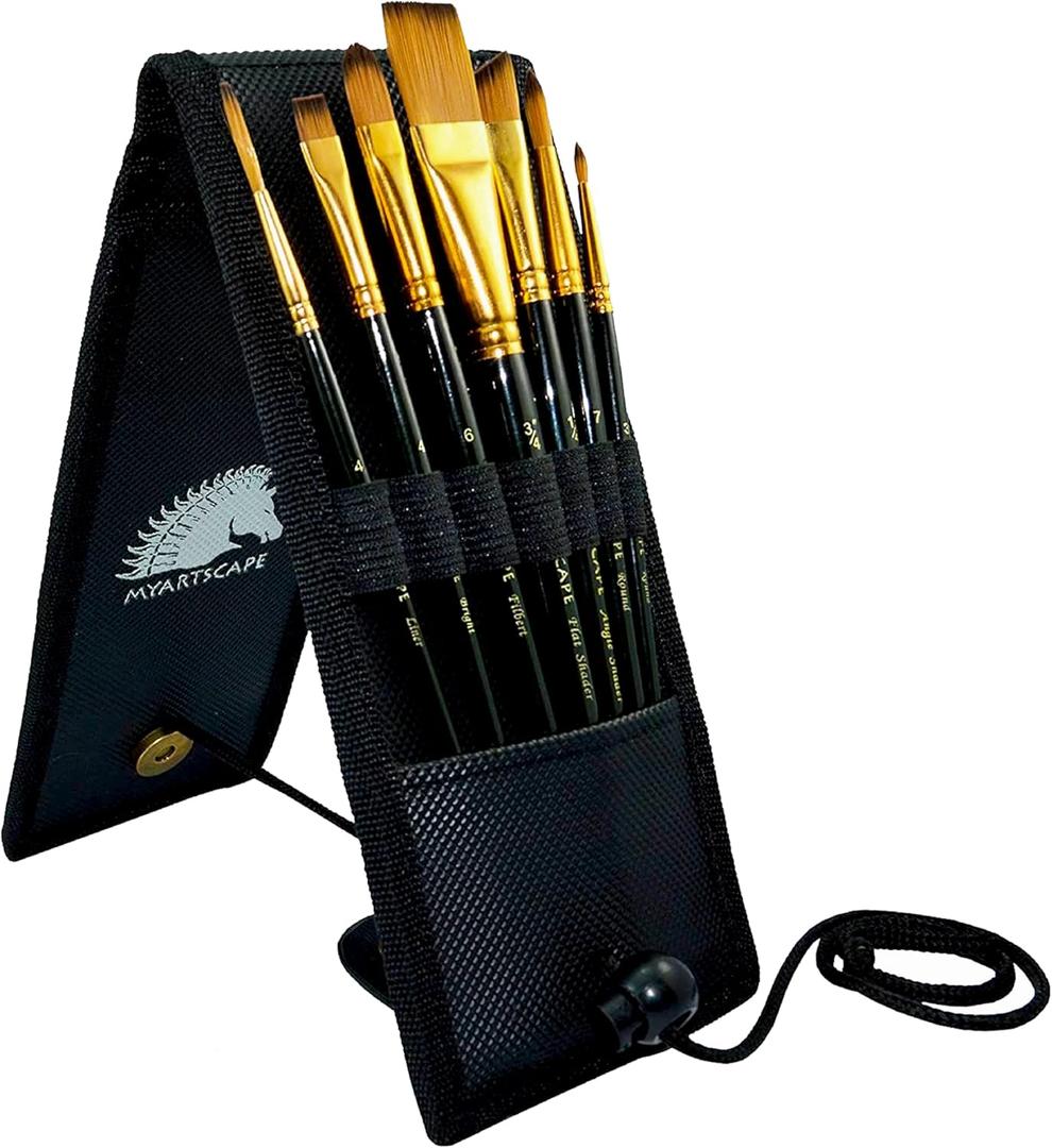 MyArtscape Pocket Paint Brush Set - 7 Artists' Paintbrushes for Watercolor, Acrylic and Oil Painting - Set 1 - Quality Art Supplies