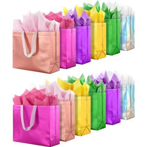Lzerking Gift Bags with Handles 30 Pack 13x5x11in Includes Tissue Paper Colorful Reusable Gift Bags for Parties, Birthdays, Weddings, Holidays