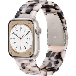 V-MORO Resin Bands Compatible with Apple Watch Series 10/9/8/7 Band 40/41/42mm Lightweight Fashion Strap Bracelet with Starlight Buckle for iwatch Series SE/6/5/4/3/2/1(Tortoise Stone,38/40/41/42mm)