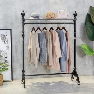 Vintage Iron Pipe Garment Rack, Floor-Standing Garment Hanger with Storage, Clothes/Shoe/Bag Organizers Display Stand, Garment Shelf for Retail Stores