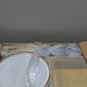 bUCLA 600Pcs White and Gold Plastic Plates - Gold Disposable Dinnerware Set for 100 Guests Include 100 Dinner & 100 Dessert Plates, 100 Cups, 100 Forks, 100 Spoons, 100 Knives for Party