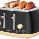 Anfilank Toaster 4 Slice,Retro Stainless Steel Toaster with Extra Wide Slots, Dual Independent Control Panel, Cancel, Bagel, Defrost Function, Removable Crumb Tray, Matt Black