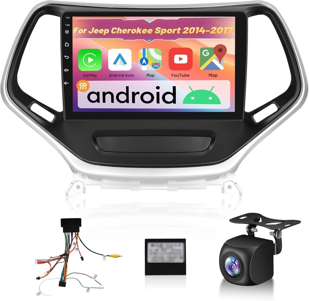 2+64G Android Car Stereo for Jeep Cherokee Sport 2014 2015 2016 2017 with Wireless Carplay/Android Auto - 10 Inch Touchscreen Radio with Equalizer, WiFi, GPS, FM RDS, AHD Rear View Cam