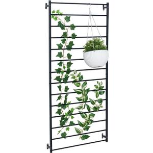 MyGift 4 Ft Tall Trellis, Black Metal Wall Mounted Garden Trellis for Climbing Plants Outdoor/Indoor, Large Wall Support Frame for Hanging Planters