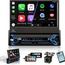 Single Din Car Stereo Compatible with Apple Carplay & Android Auto, 7 Inch Motorized Flip Out Foldable HD Touchscreen,Backup Camera, with Bluetooth/Mirror Link/Camera/FM/USB/SWC/TF/AUX (Black)