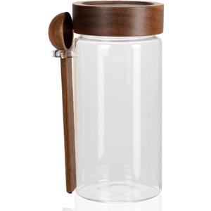28 oz/850 ml Glass Storage Canister with Airtight Wooden Lid, Clear Small Decorative Container Jar with Spoon for Salad Overnight Oats Snacks Yogurt Cereal Fruit Spice Sugar Coffee