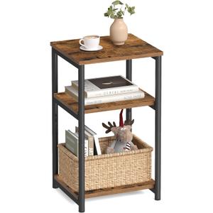 VASAGLE Side Table, Small End Table, Tall Nightstand for Living Room, Bedroom, Office, Bathroom, Rustic Brown and Classic Black ULET273B01
