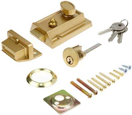 Bitray Night Latch Deadbolt Rim Lock, Anti-Theft Door Lock with Keys, Heavy Guard Security Key, Traditional Nightlatch in Gold
