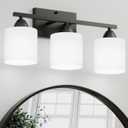 Black Bathroom Lights Over Mirror, Anti-rust Vanity Light Fixture for Bathroom, Modern 3-Light Wall Sconce Light for Living Room, Standard E26 Base, Milky White Glass Shades, Bulbs Not Included