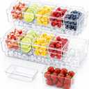 Lifewit Chilled Condiment Containers with Lids 2 Pcs, Plastic Taco Bar Serving Set for Party with 5 Containers, Ice Garnish Tray for Mimosa Bar Supplies, Clear Serving Platter for Fruit, Salad, Snack