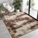 Modern Abstract 3x5 Rug for Entryway, Non Slip Machine Washable Area Rug, Soft Low Pile Ultra Thin Distressed Doormat for Indoor Entry, Kitchen, Dorm, Living Room, Bedroom, Brown