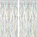 2 Pack Backdrop Curtains, 3.28 FT x 7.05 FT Laser Silver Fringe Curtains, Metallic Tinsel Foil Curtains Party Streamer, Photo Backdrop Party Decorations Bithday Photo Booth Props