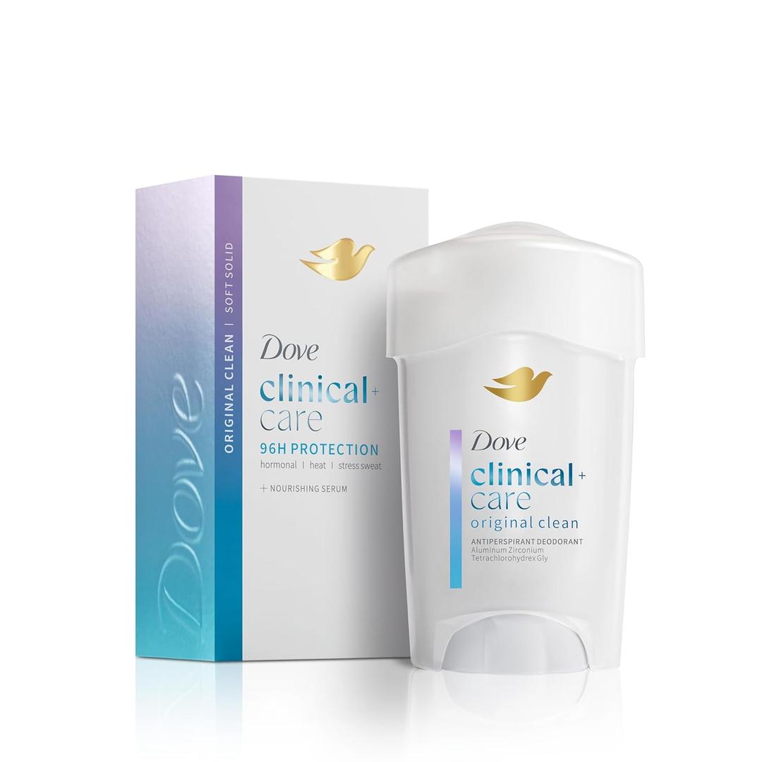 Dove Clinical + Care Antiperspirant Deodorant Soft Solid for Women Original Clean with Nourishing Serum 1.7 oz