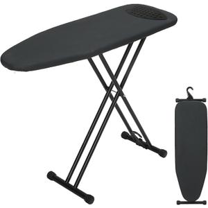 Ironing Board 43x13 with Iron Rest, RAINHOL Compact Iron Board Full Size with Thick Cover and Pad, Easy Storage Hanger with Heat-Resistant Silicone Pad, Space Saving and Height Adjustable, Black