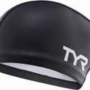TYR LNG Hr Comfort Silicone Swimming Cap for Long Hair, Black, One Size
