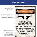 Protected by God and Gun Sign - Tin Funny Warning Signs for Property Outdoor Security