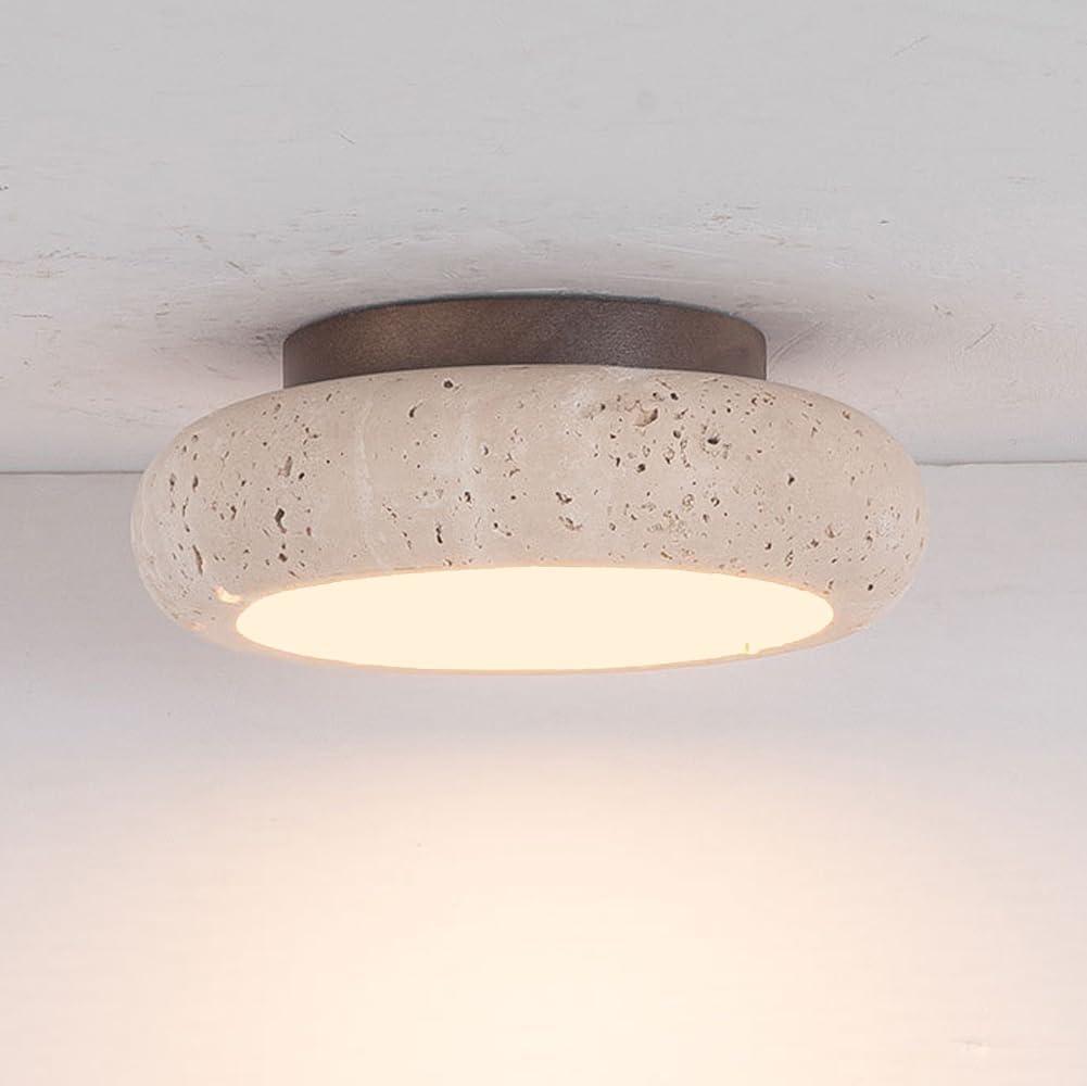 Vintage Kitchen Flush Mount Ceiling Light Rustic Hallway LED Light Fixtures Ceiling Small Natural Stone Ceiling Light Mid Century Ceiling Lamp for Bedroom Bathroom Farmhouse Stairway