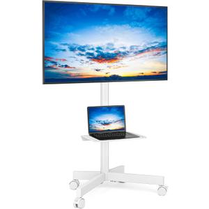 Rfiver Mobile TV Stand for 23-60 Inch LCD LED Flat/Curved Panel Screen TVs up to 88 lbs, Rolling TV Stand with Adjustable Shelf & Tilt, Portable Floor Stand on Wheels for Bedroom, Living Room, White