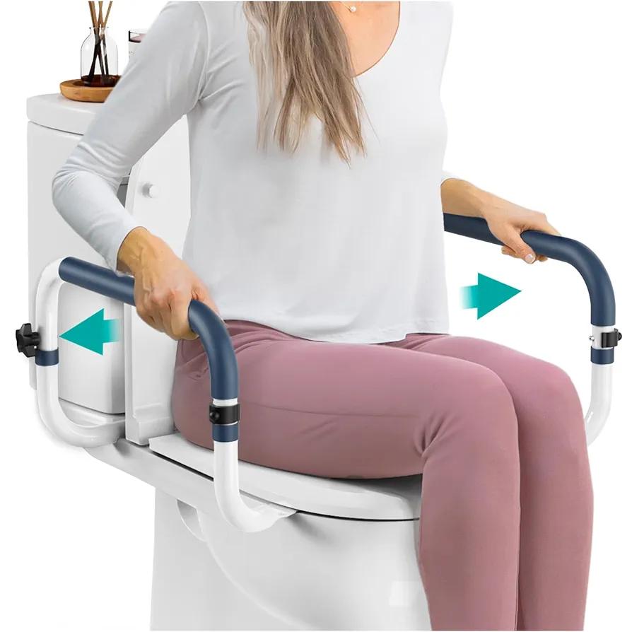 Toilet Safety Rails (250lb) - Adjustable Toilet Safety Rails, Toilet Bar for Elderly Adults, Toilets Rails for Seniors, Toilet Seat with Handles for Elderly & Disabled Toilet Grab Bar - 1 Pack