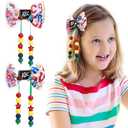 PABOBIT Back to School Hair Bow for Girls, 16PCS Pencil Bow Clips, Yellow Pigtail Bows with Beads Schoolgirl Hair Accessories for Kids Teens(Beads)