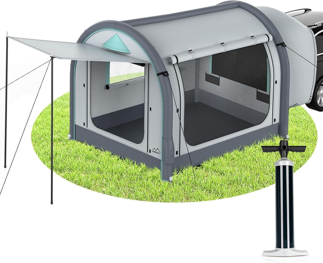 Inflatable SUV Tent for Camping, Large Quick Setup Blow Up Tents, 6-Person Tent with Detachable Car Attachment, Tents with Storage Bag &Projection Screen, Waterproof (blue)