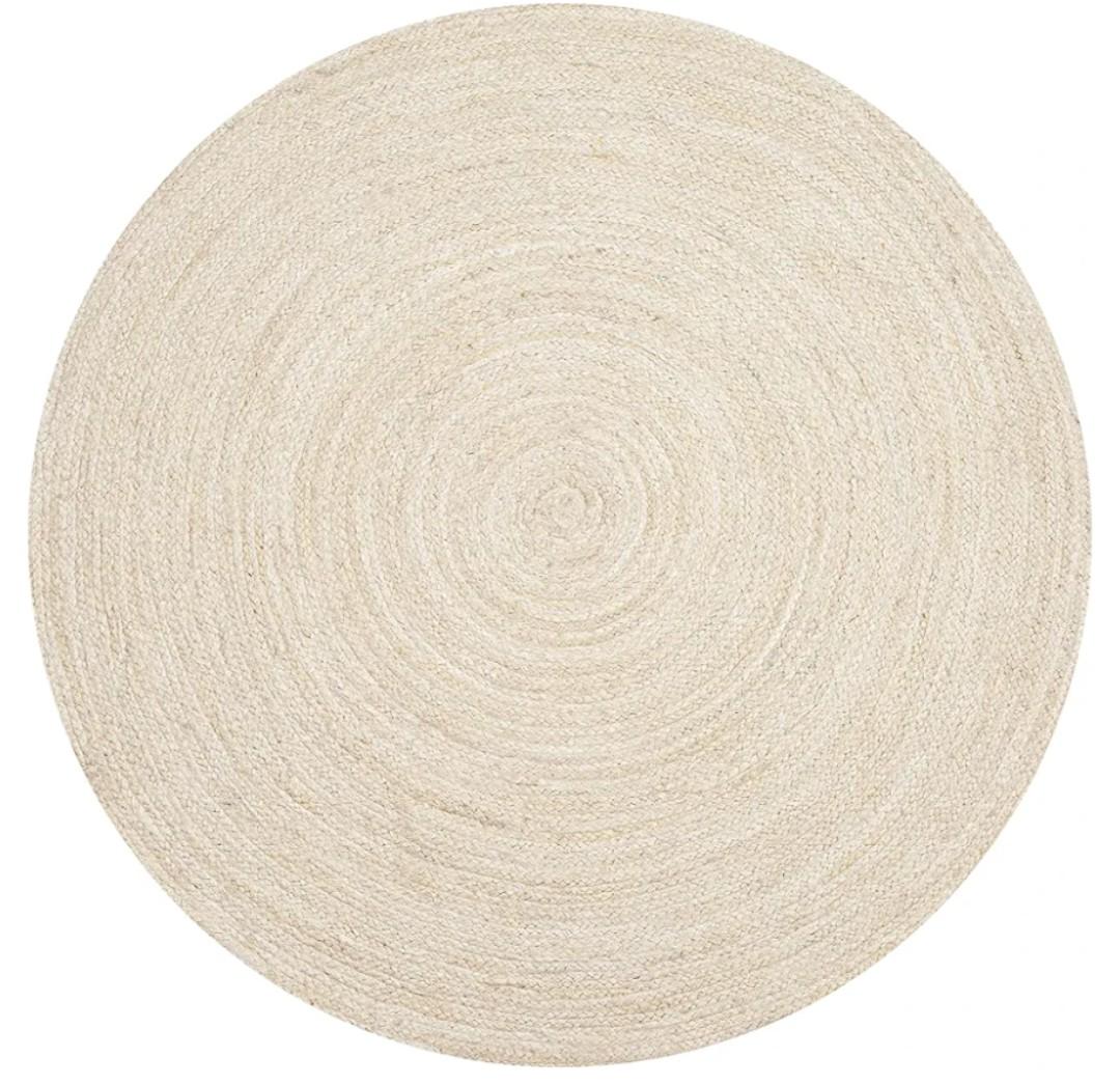Hausattire Hand Woven Jute Braided Rug, 9’ Round – Off White, Reversible Boho Entry Area Rugs for Kitchen, Living Room I Farmhouse Decorative Floor Rug, 9 Feet Round