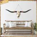 Flat Printed Longhorn Skull Wall Decor Wooden Longhorn Cow Door Sign Large Farmhouse Printed Pendant Decor Realistic Style Wooden Cow for Holiday Front Door Porch Wall