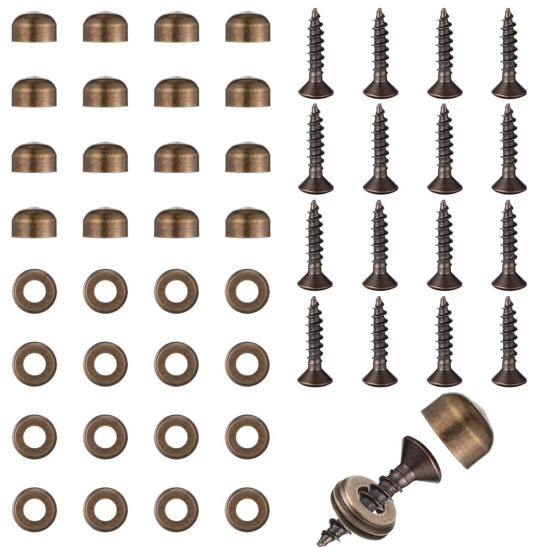 Brass Screws, Decorative Screws with Caps, 16 Pcs Self Tapping Bronze Screw 9mm Mirror Screw Cover for Furniture Fixing (Bronze)