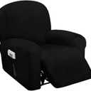 ULTICOR 4-Piece, 1 Seat Recliner Cover, Velvet Stretch Reclining Chair Covers for 1 Cushion Reclining Sofa, Single Seat Recliner Couch Cover, Thick, Very Soft, Machine Washable (Black)