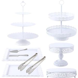 GMWD White Cake Stands Set Metal Dessert Display Table Cake Pedestal Tiered Cupcake Holder Donut Plate Serving Tray Decorating for Wedding Birthday Party Baby Shower Celebration
