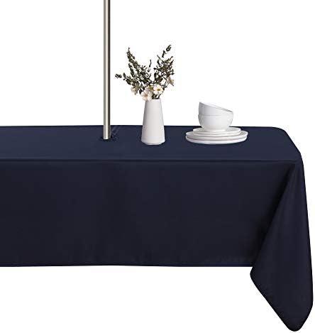 LUSHVIDA Rectangle Outdoor Tablecloth with Umbrella Hole and Zipper, 60x84 Inch Navy, Washable Waterproof Table Cloth Spill Proof Wrinkle Free Table Cover for Patio Spring Summer Picnic BBQS