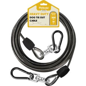 Petbobi Heavy-Duty Dog Tie-Out Cable - 10FT Extra Strong Wire Cable for Large Pets Up to 300Lbs, Rust Proof Dogs Leash with Carabiners and 360 Swivel, Pet Leads for Yard Camping Outside, Black