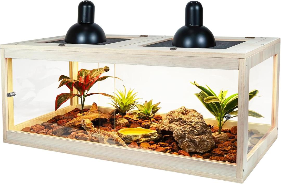 Bearded Dragon Tank 81 Gallon, Lizard Tank, Reptile Tank with Metal Mesh Roof Door, Snake Tank with Lock Design, 48" Long, Oak