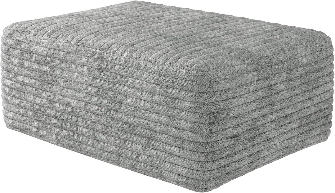 37.4" Plush Corduroy Ottoman, Upholstered Cloud Ottoman for Boneless Couch in a Box, Modular Sectional Couches for Living Room Bedroom, Compressed Memory Foam, No Assembly Require, Grey