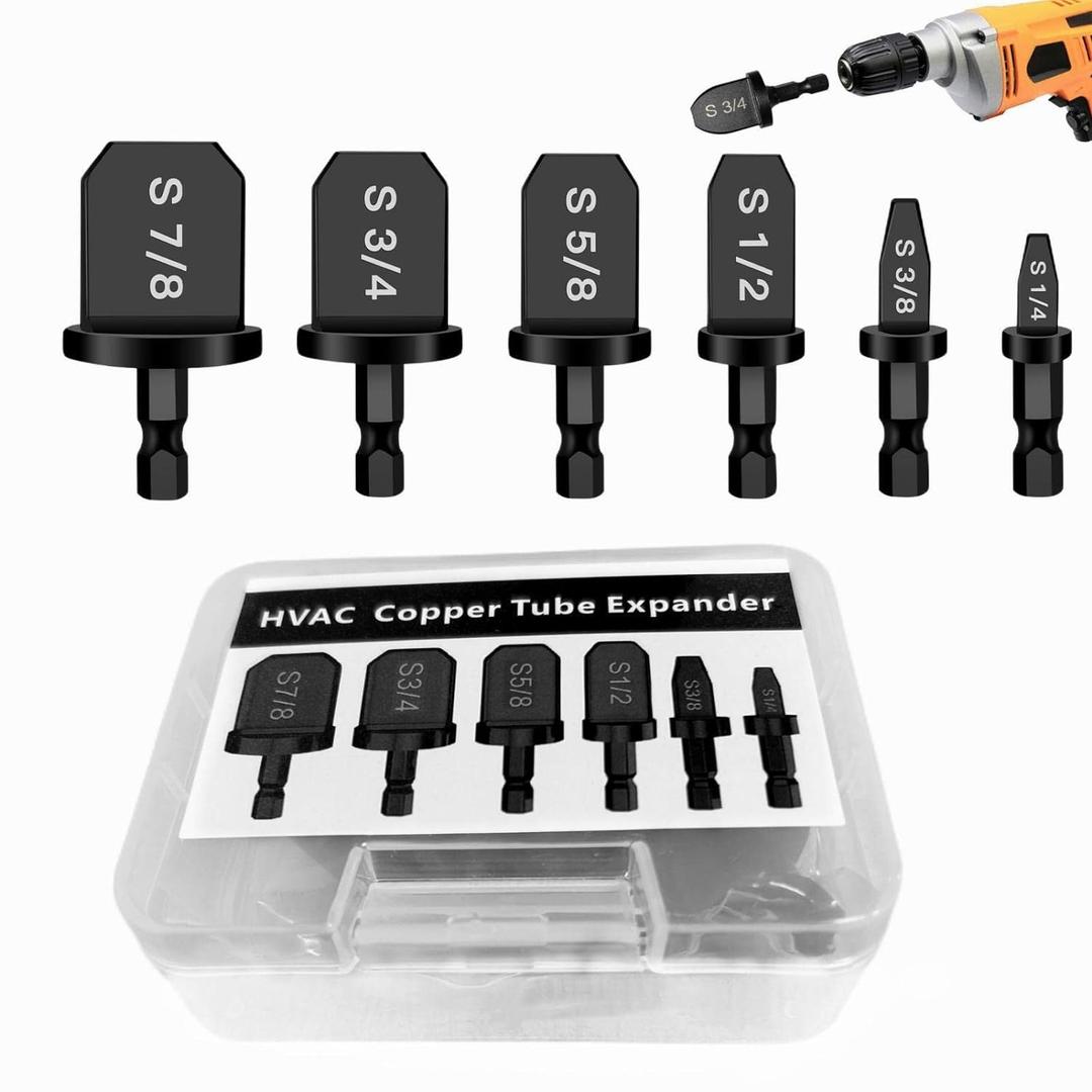 6Pcs HVAC Repairing Set, Boring Drill Bits, Air Conditioner Tube Expander Swaging Tool, Manual Copper Pipe Swage, Soft Copper Tubing Set (1/4", 3/8", 1/2", 5/8", 3/4", 7/8")