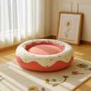 Cute Cat Beds Kitten Beds, Soft Small Dog Beds, Washable Pet Beds for Puppy and Kitty, Funny Donuts Shape, 24 Inch (Medium, Pink)
