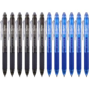 ParKoo Retractable Erasable Gel Pens Clicker Fine Point 0.7 mm, No Need for White Out, 6 Black/6 Blue Ink for Completing Sudoku and Crossword Puzzles (2 Colors)