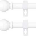 White Curtain Rods for Windows 28 to 48 Inch, 5/8" Diameter Heavy Duty Metal Stainless Steel Adjustable Small Curtain Rod With Bracket(2.3-4 Feet) (28-48"(2 Pack))