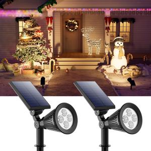 2 Pack Solar Spotlights Outdoor Waterproof for Christmas Hanging, Tree, Wreaths, Snowman, Elk, Adjustable Panel Solar Power Landscape Uplights for Outside Garden, Backyard, Patio, Sidewalk,Warm White