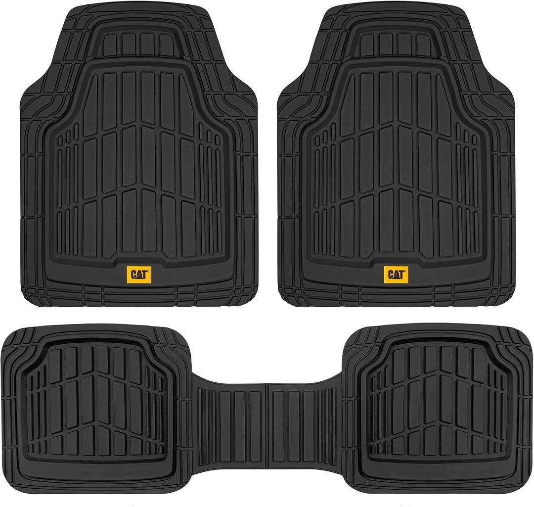 Cat ToughRide Heavy-Duty 3 Piece Rubber All Season Floor Mats for Car Truck Van SUV, Black - Premium Trim to Fit Cars Floor Mat, All Weather Deep Dish Automotive Floor Mats, Total Dirt Protection