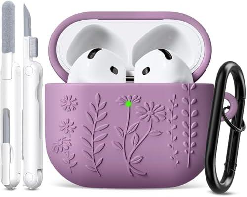 KOREDA for AirPods 4 Case Cover 2024 with Cleaner Kit, 3D Floral Embossed Soft Silicone Protective Case for Apple AirPods 4th Generation 3 Pack