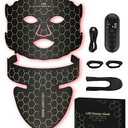 Yahi Red Light Photon Facial & Neck Mask with Remote Control, 7 Custom Modes with Infrared, Portable & Rechargeable with Timer for Home Use, 175 HighDensity Light Beads, Black