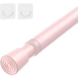 1Pack Spring Tension Curtain Rod 26-39 inch PinkAdjustable Spring Rod Extendable Tension Rod For Kitchen, Bathroom, Window, Bookshelf, Closet