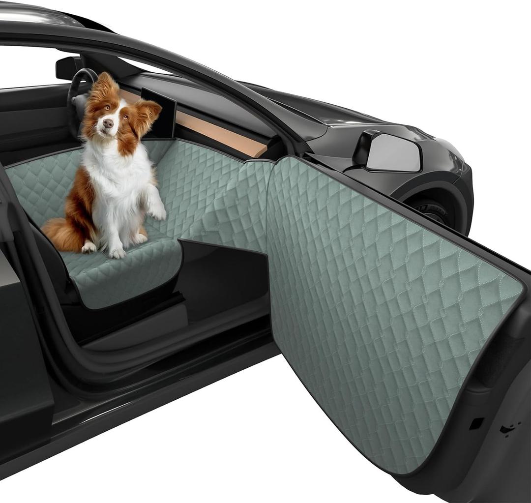 Dog Car Seat Cover for Front Passenger Side with Dashboard & Door Protector Detachable Washable Pet Seat Travel Hammock Cushion for Sedans SUVs and Small Trucks (Green Black)