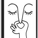 IAFWZX Wood Framed Funny Bathroom Wall Art, Abstract Humor Toilet Wall Decor, Minimalist Face Line Canvas Painting, Modern Black and White Bathroom Poster Print for Restroom Guest Bedroom 8"x10"