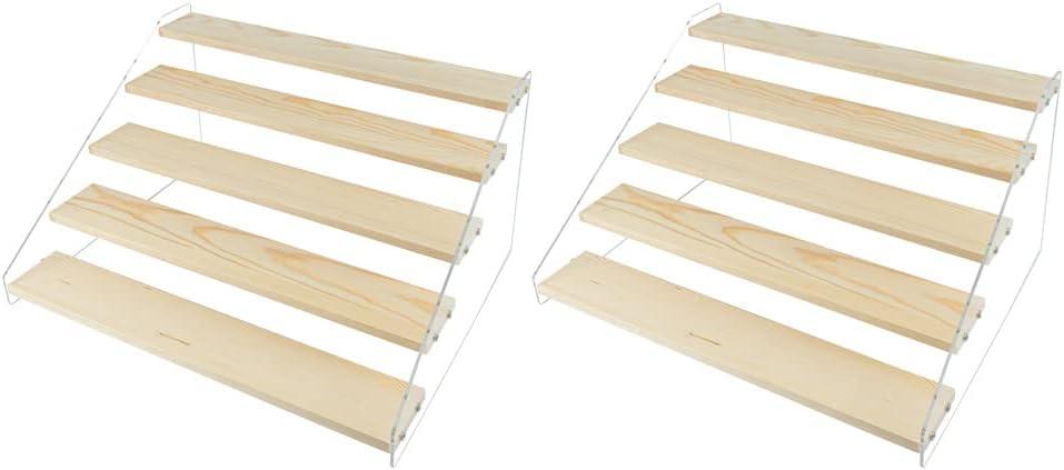2 Pack Large 5 Tier Acrylic Display Stand 16*13*7.8 inches for Figures Wooden Risers Display Case for Craft Fair Acrylic Cupcake Stand for Dessert Table Cologne Organizer for Men