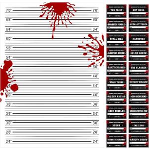 20 Pack Mugshot Signs with Height Chart - 5.9 x 3.6 ft Bloody Backdrop for Party Decorations Crime Scene Jail Party Birthday Event Decorations Bachelorette Photo Props