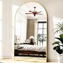 Easly 46"x76" Arched Full-Length Mirror, Oversized Floor Mirror with Stand, Freestanding or Wall-Mounted Full Body Mirror for Living Room, Bedroom, or Cloakroom, Gold