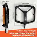 IMPALAPRO Flat Bike Pedals with Reflectors CNC Aluminum 9/16 MTB Pedals with Extra Wide Platform and Removable Anti-Slip Pins Lightweight Pedals for Mountain Bike & Road Bike 355 g