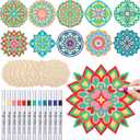 22 Pack DIY Wooden Mandala Art Set Diwali Crafts 10 Mandala Unfinished Wood Cutouts 12 Markers Lotus Flower Wood Painting Kits for Adults Painting, DIY Crafts Home Decors(Modern Style)